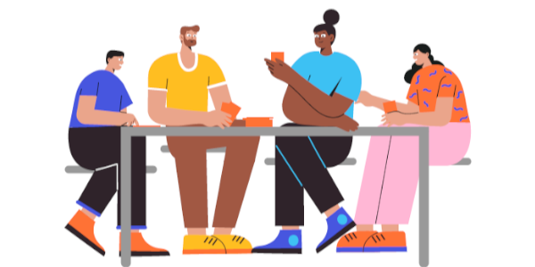 Illustration von diversen Personen, die an einem Tisch sitzen