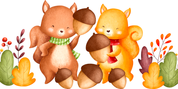 Illustration von Eichhörnchen und Nüssen