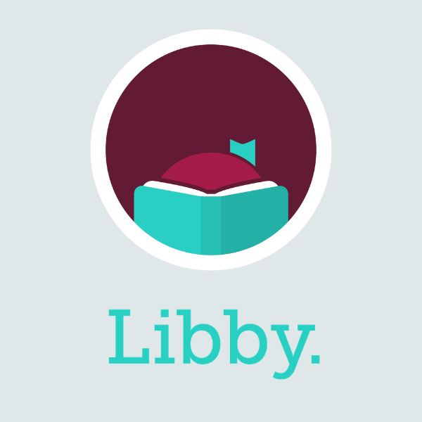 Logo of the Libby app, showing the head of a girl in front of a book.