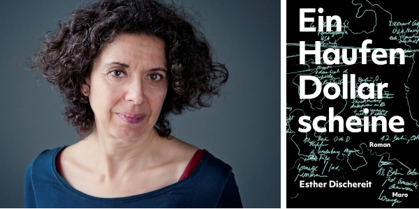Die Autorin Esther Dischereit und das Cover ihres Buchs Ein Haufen Dollarscheine