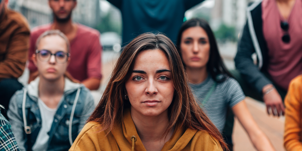 Eine Gruppe junger Frauen schaut in die Kamera