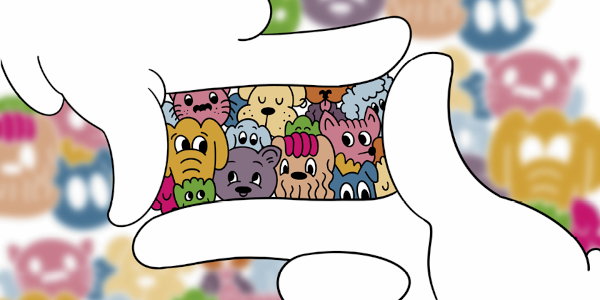 Zeichnung von bunten Comictieren.