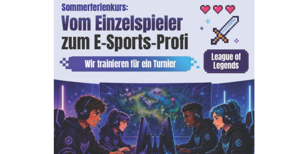 Eine Illustration von Jugendlichen die mit Kopfhörern vor PCs sitzen.