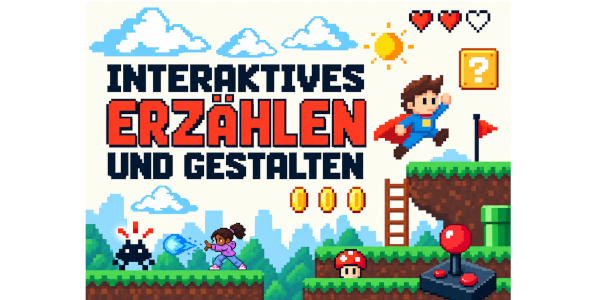 2 Spielfiguren, die an Kidner erinnern hüpfen durch eine Spielwelt im Super Mario Stil.