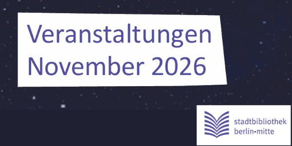 schriftbild Veranstaltungen November 2026 mit dem Logo der Stadtbibliothek unten rechts