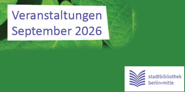 schriftbild Veranstaltungen September 2026 mit dem Logo der Stadtbibliothek unten rechts