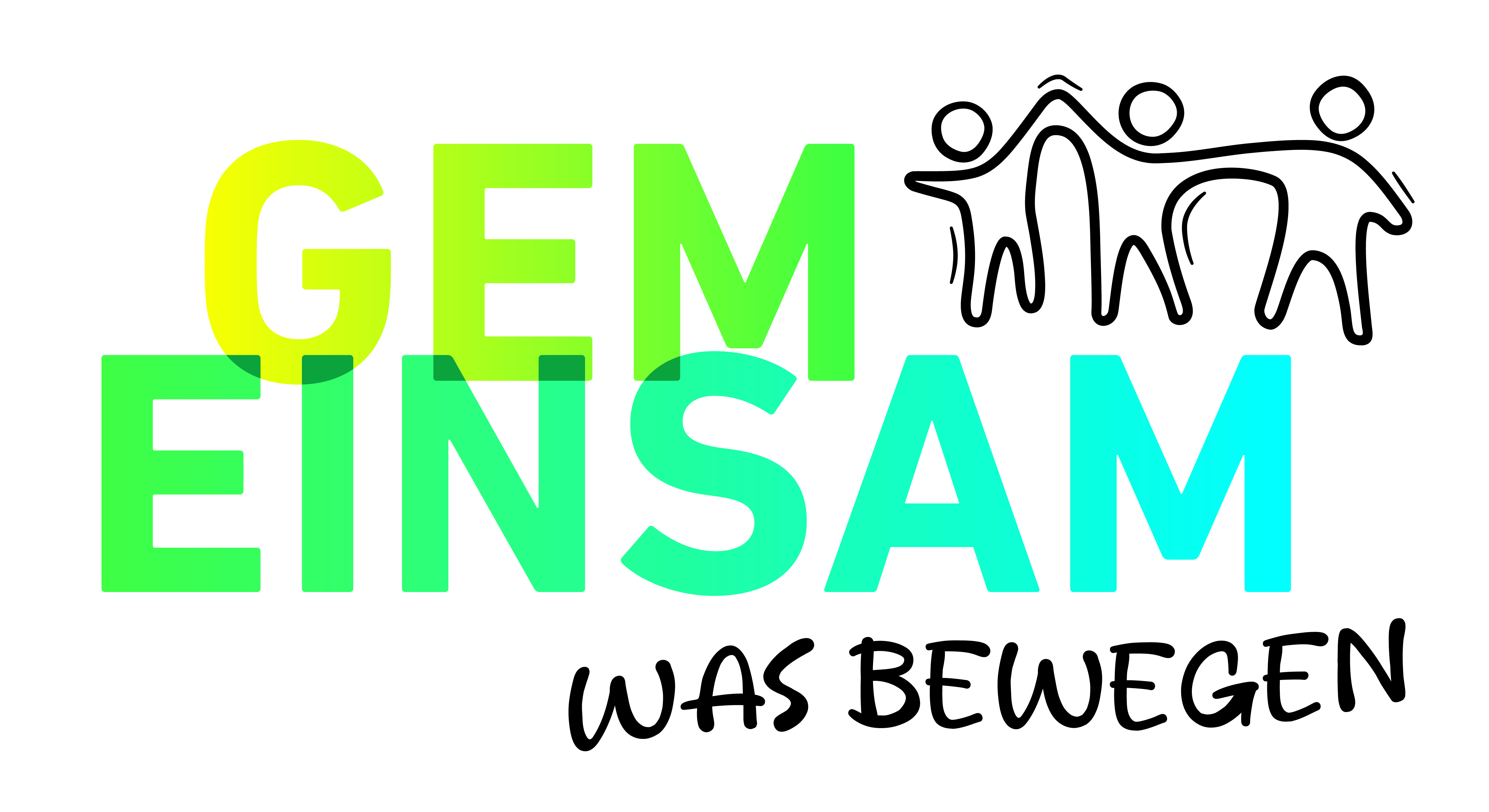Logo der Aktionswoche mit abstrakten Figuren, die sich an der Hand nehmen und buntem Schriftzug Gemeinsam was bewegen.
